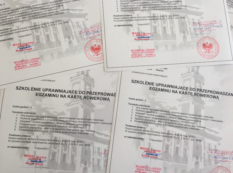 Szkolenie uprawniające do przeprowadzania egzaminu na kartę rowerową